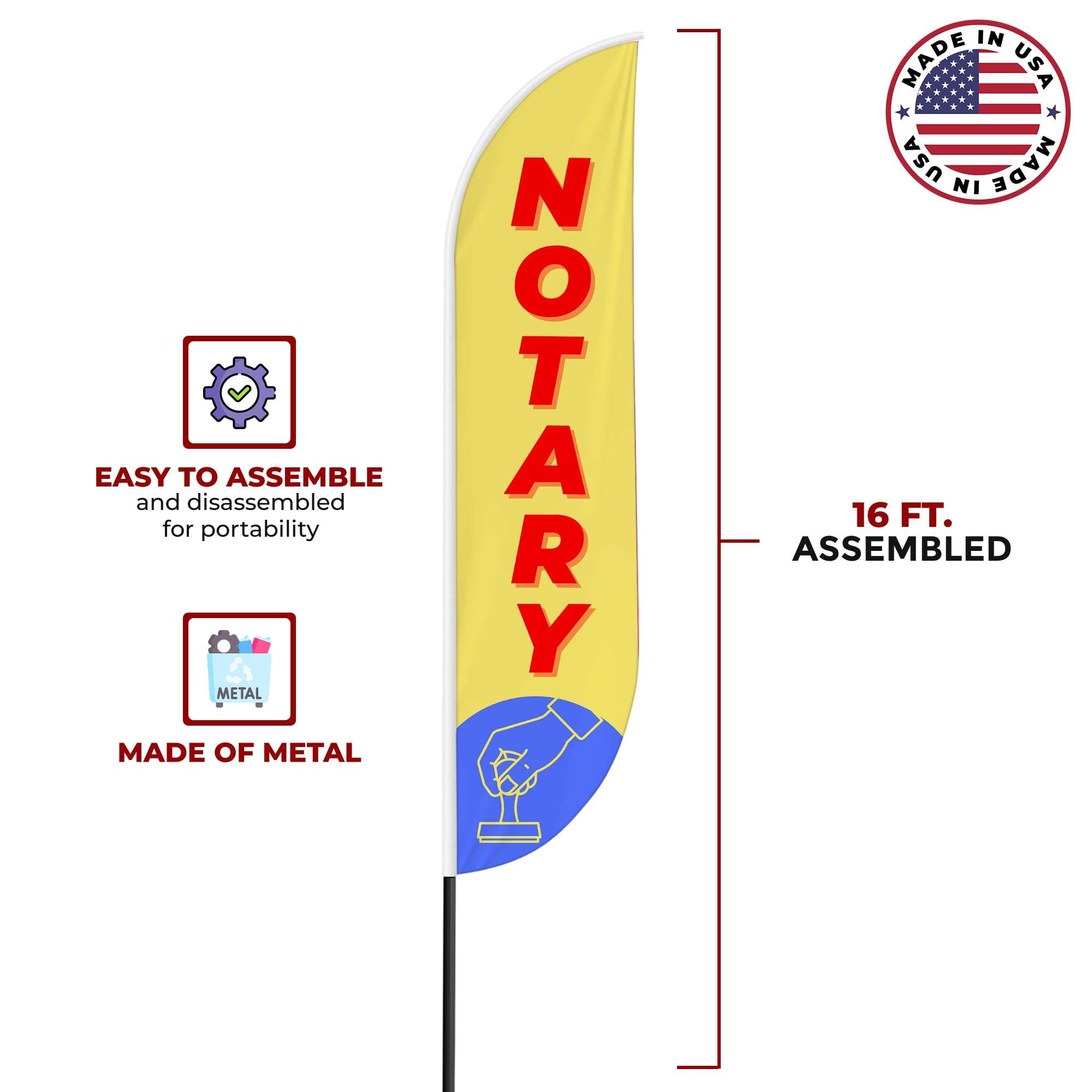 Notary Sign feather flag Pole Mount for Outdoor by Mavis Print | 15 FEET Long Polyester Outdoor Banner Flag Pole Kit for Easy Hang | HD Print Swooper Flag Pole Stand for Business Advertising 6
