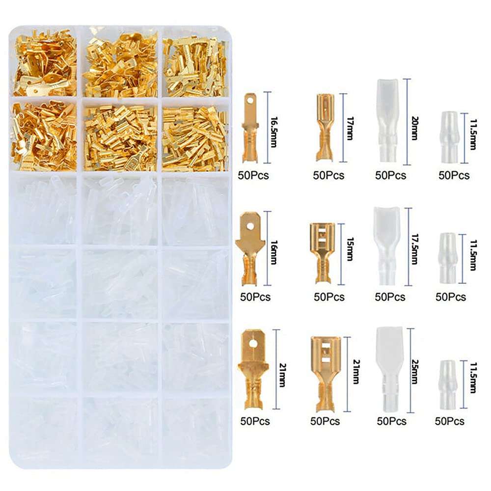 Serplex® Crimping Tool Kit, Adjustable Ratcheting Crimper Pliers with 600 Spade Connectors, Alloy Steel, AWG 22-16, for Home, Auto, and Audio Systems, 300 Wire Crimp Terminals and Sleeves 3