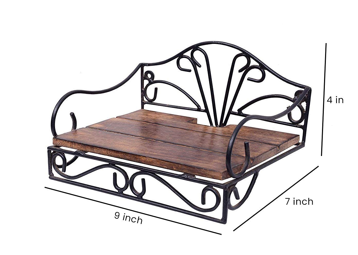 Woodiva Exclusively Designed Wrought Iron & Wooden Set Top Box Stand || Wi-fi Router || TV Entertainment | Set Top Box Holder for Wall | Size - (9 x 7 x 4) inch (ST- 2 Pc.) 4