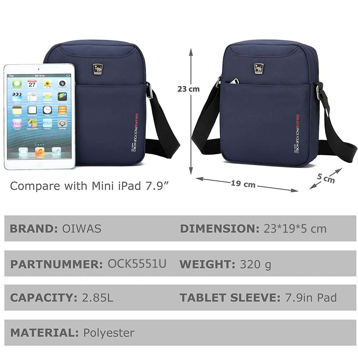 OIWAS Small Messenger Bag for Men Purse Work Crossbody Shoulder Bags Travel Business Wallet Lightweight Casual Sling Man Blue 4