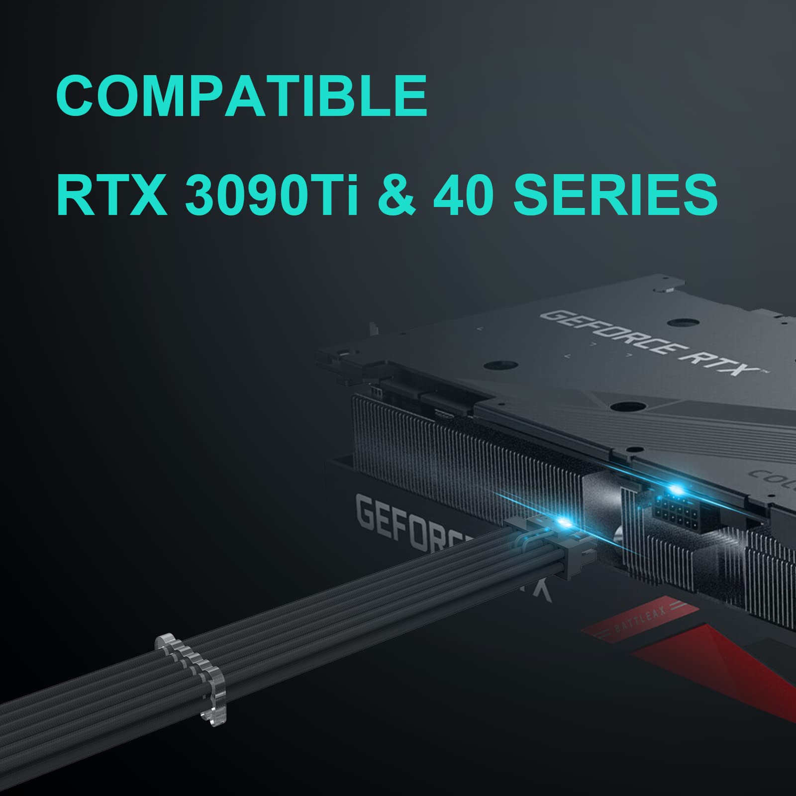 Sirlyr 16Pin Cable,PCIE GPU Cables,Sleeved 12vhpwr PSU Extension Cable,Mini 12+4 Pin Connector for RTX 3090Ti,4070Ti 4080,4090 Graphics Card Power Supply 16AWG Black 4