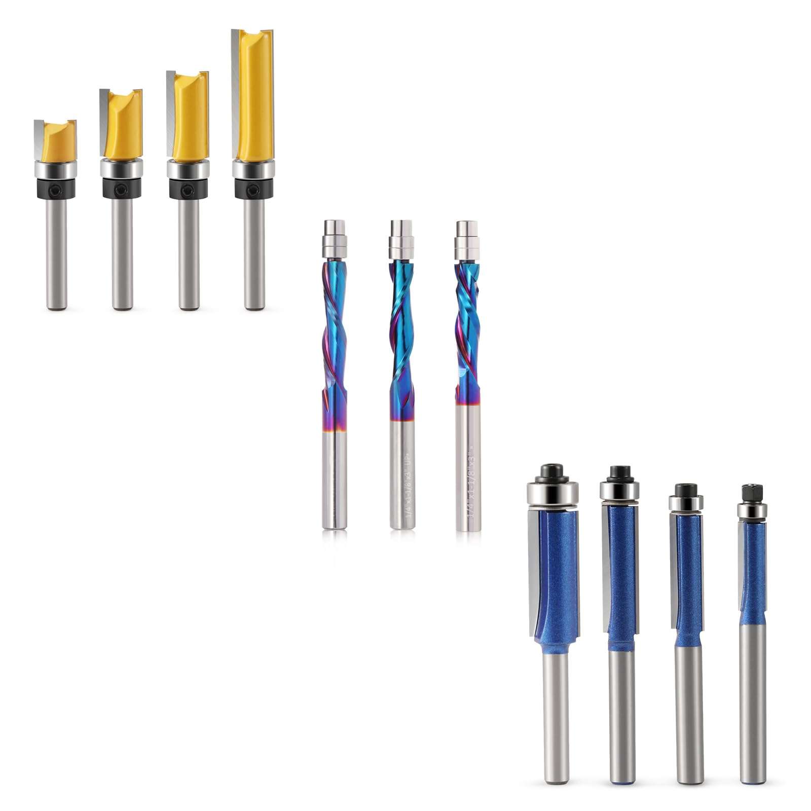1/4 Inch Shank ，Spiral Flush Trim Router Bit Set 1