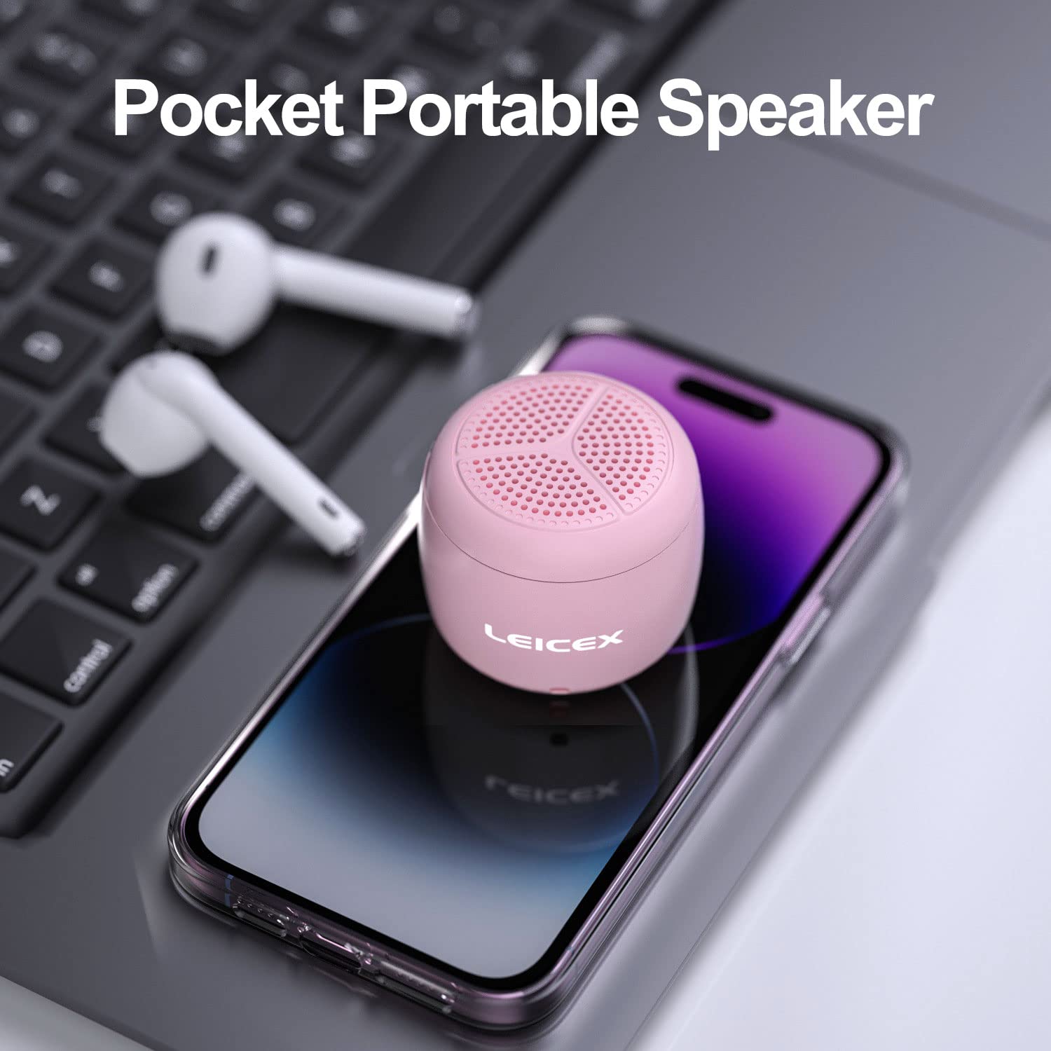 LEICEX Portable Mini Bluetooth Speaker, IP67 Waterproof, Perfect Mini Speaker for Shower, Travel, Room, Bike, Car (Pink) 2