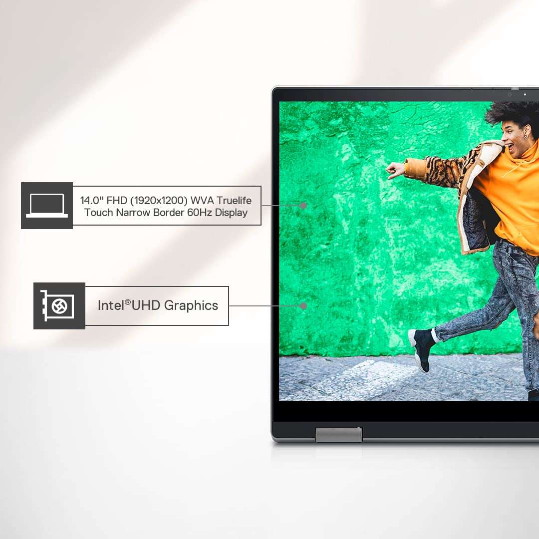 Dell Inspiron 7420 2in1 Laptop,Intel i3-1215U/8GB/512GB SSD/14.0" (35.56Cm) FHD+ Truelife Touch Narrow Border 250 nits Active Pen/Backlit Keyboard + FPR/Windows 11+MSO'21/Platinum Silver/1.57kg 3