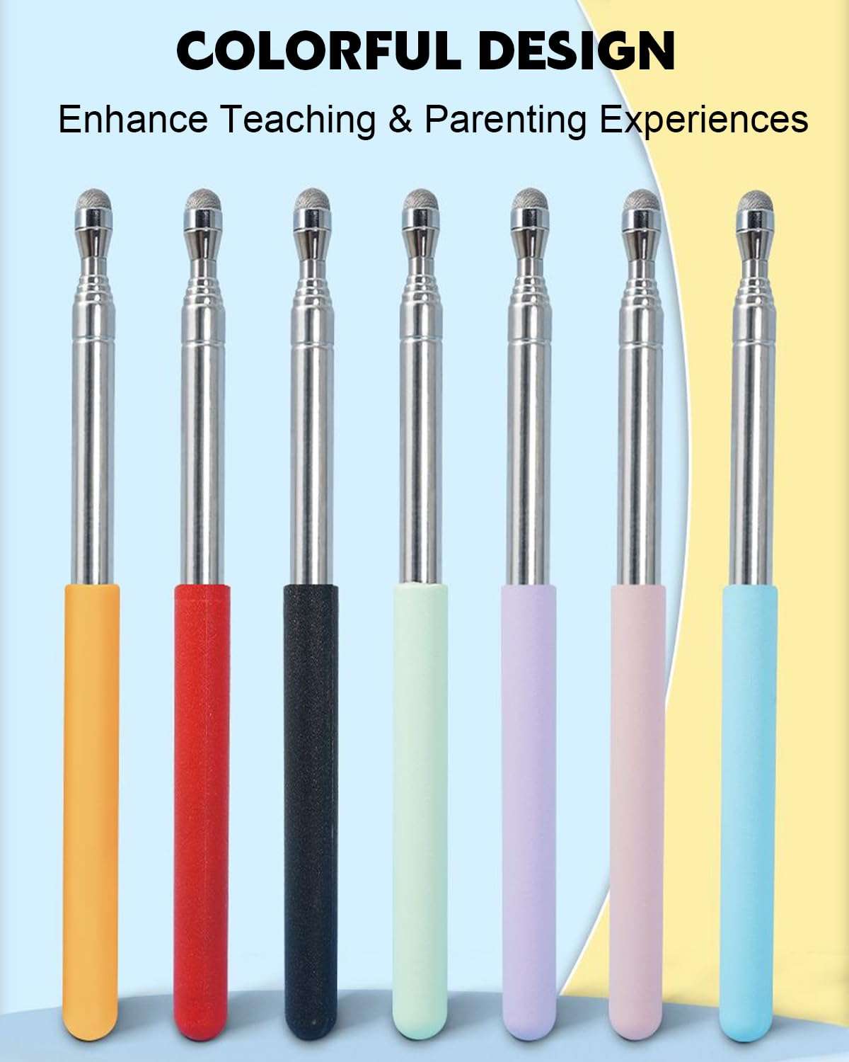 Telescoping Poiner Stick for Classroom Teacher Kids Reading, Dumero Retractable Pointer with Stylus for Touchscreens, Extendable Presentation Pointers, Classroom Must Have Supplies Essentials, 2 Pack 5