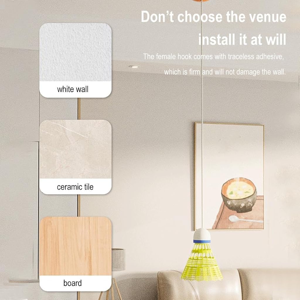 Proberos® Indoor Badminton Training Device for Kids, with 6 Badmintons and Strings, Reaction Training Toy Self-Adhesive Simple Hanging-No Racket 6