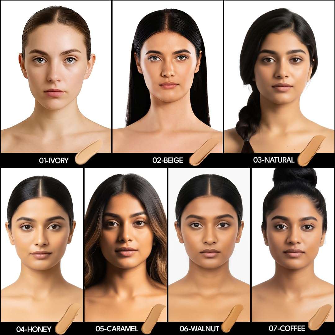 FLiCKA Blend & Shine Liquid Foundation for Face Makeup 30ml | Medium to High Coverage | Vitamin E, Avocado Oil & SPF | Moisturizing, Lightweight, Waterproof | All Skin Types | 04 Walnut ,Matte Finish 4