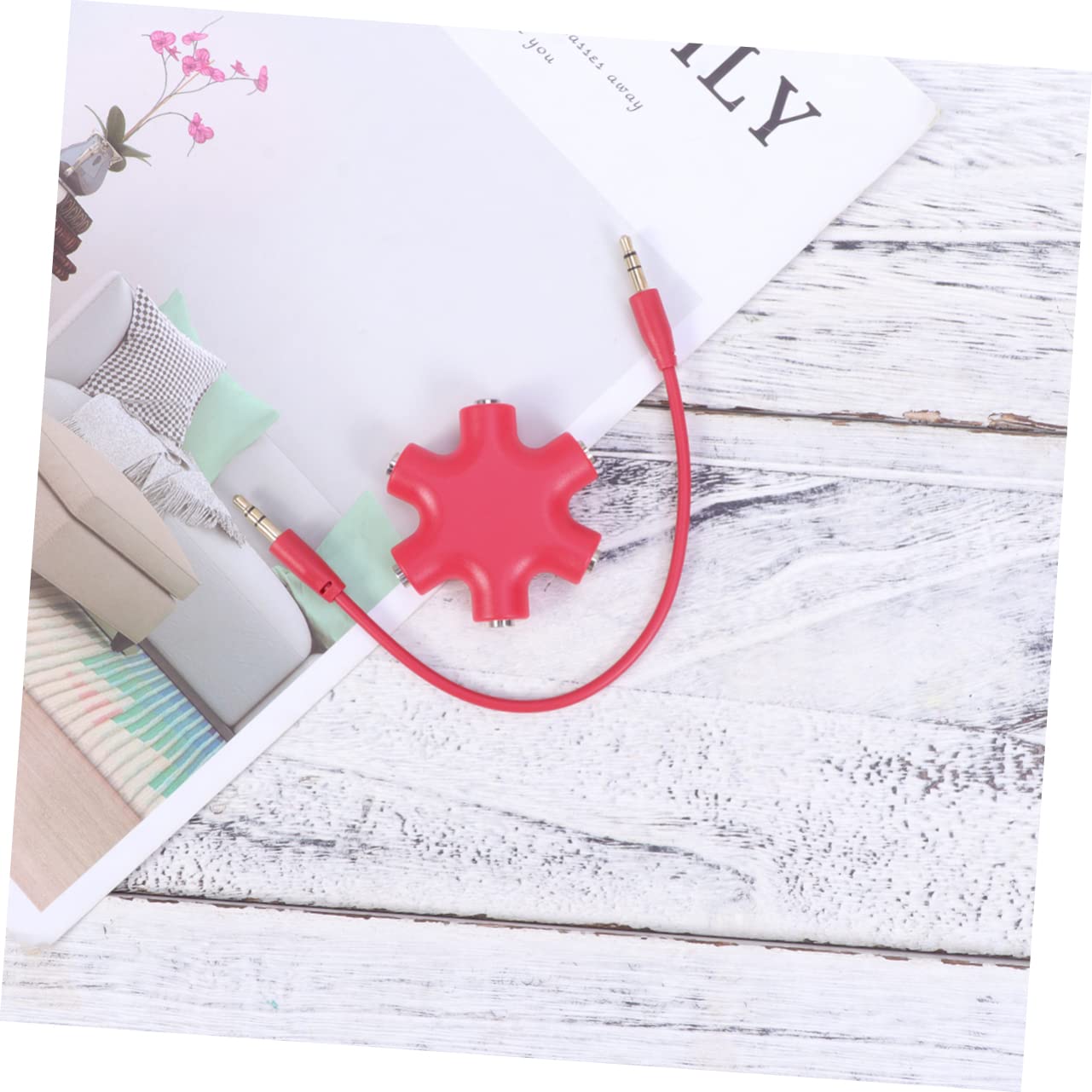 Mipcase 5 Way Headphone Splitter Adapter Port Female Audio Connector for Phone Music Player Compatible with Devices Red 4