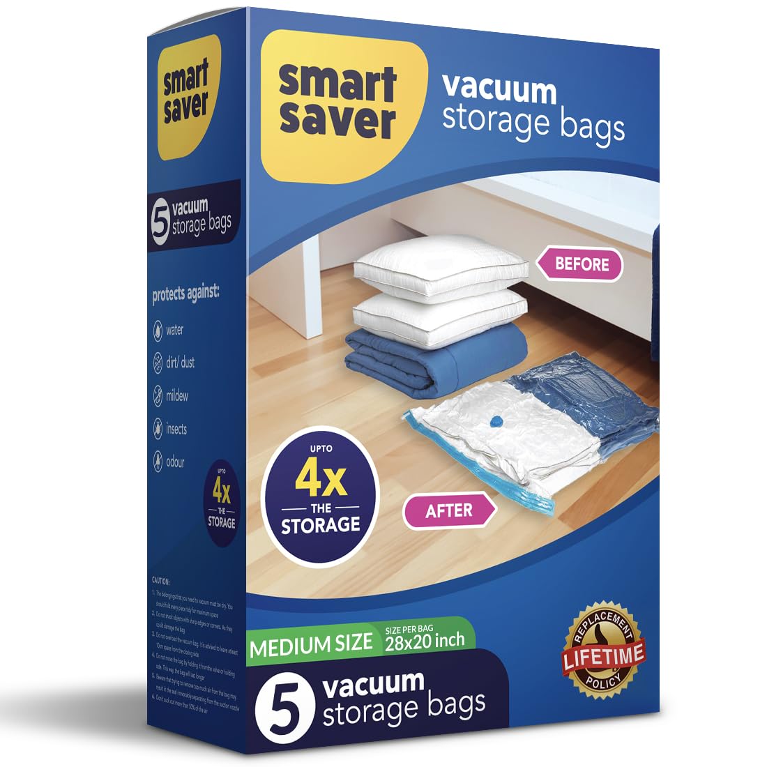 Smart Saver PA,PE 5 Pack (NO HANDPUMP INCLUDED) Medium Size Reusable Ziplock Vacuum Storage Space Saver Bags For Clothes, Blankets, Quilts, Home Organising, Under Bed Storage Solutions, Multicolor 1