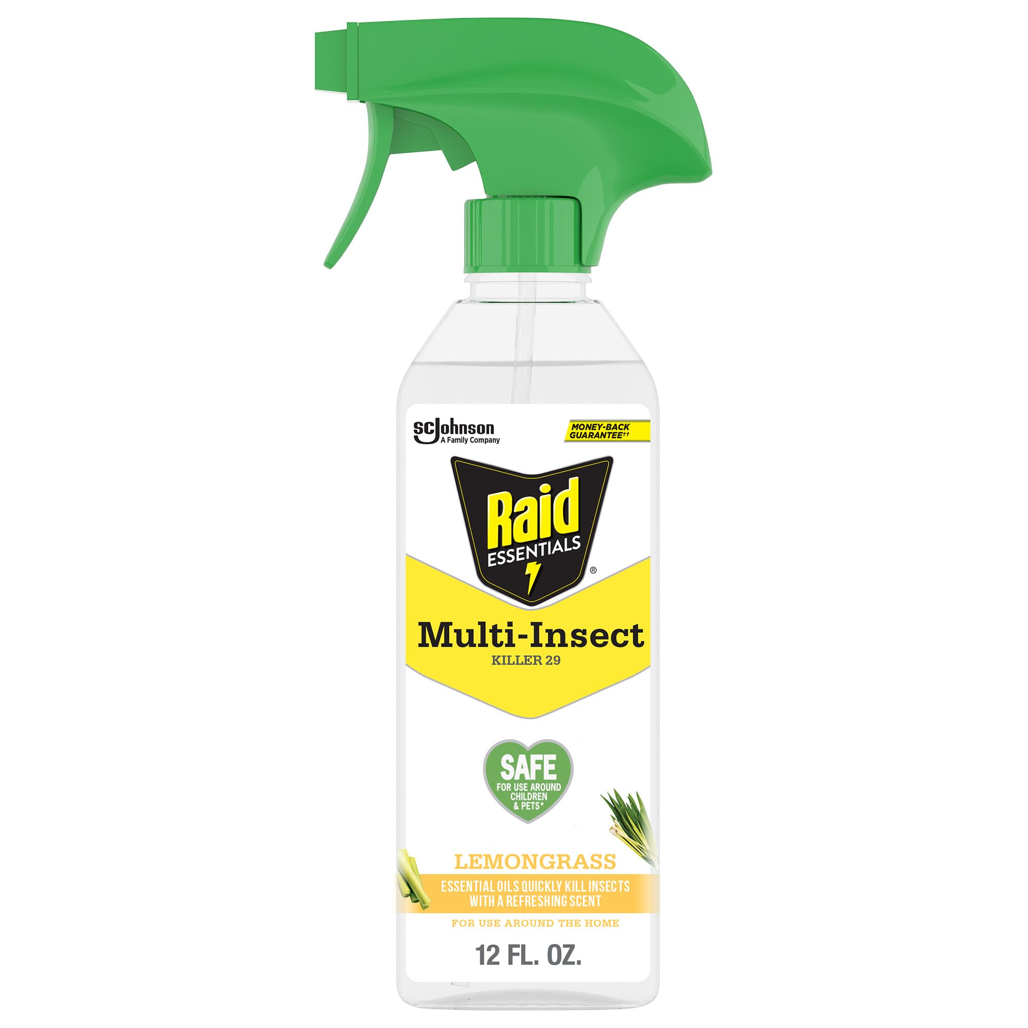 Raid Essentials Multi-Insect Killer Spray Bottle, Child and Pet Safe, for Indoor Use, Lemongrass Scent, 12 fl oz 1