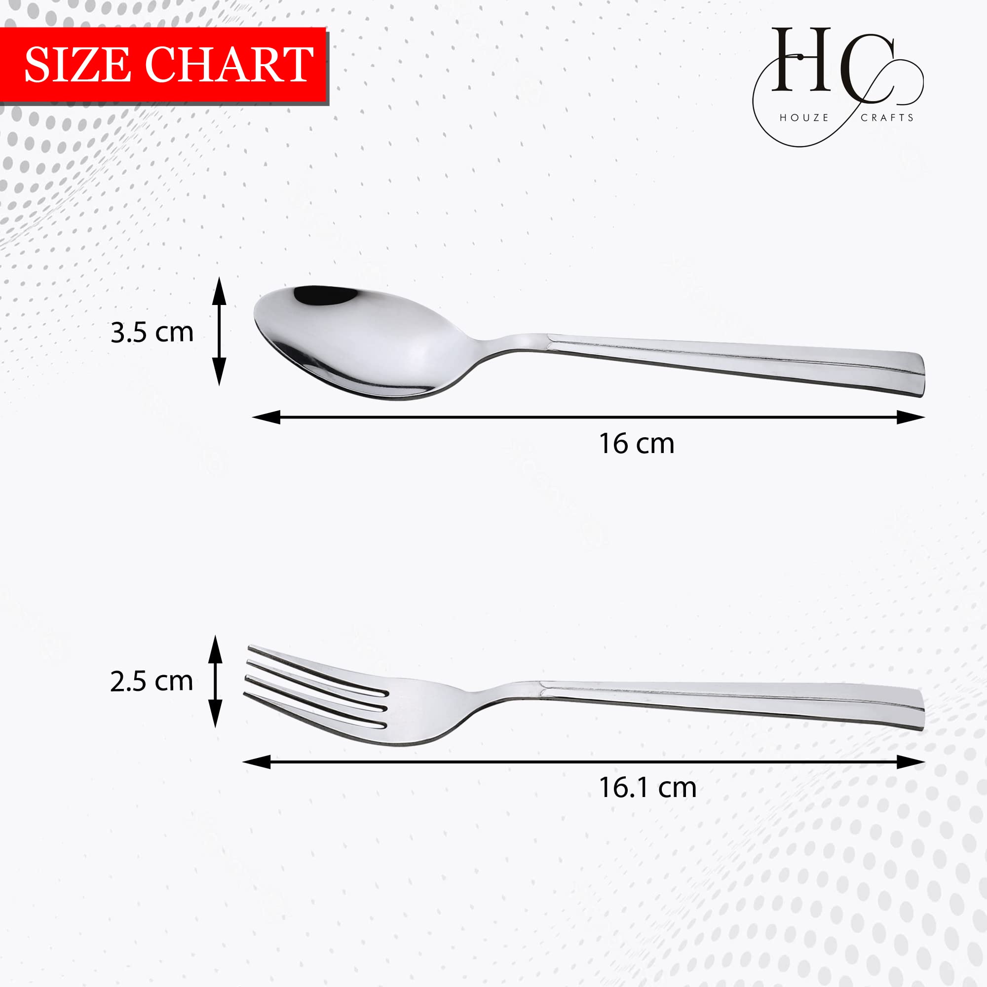 Houzecrafts| Stainless Steel - Ace Dinner Spoon + Dinner Fork Pack of 12 - Silver 3