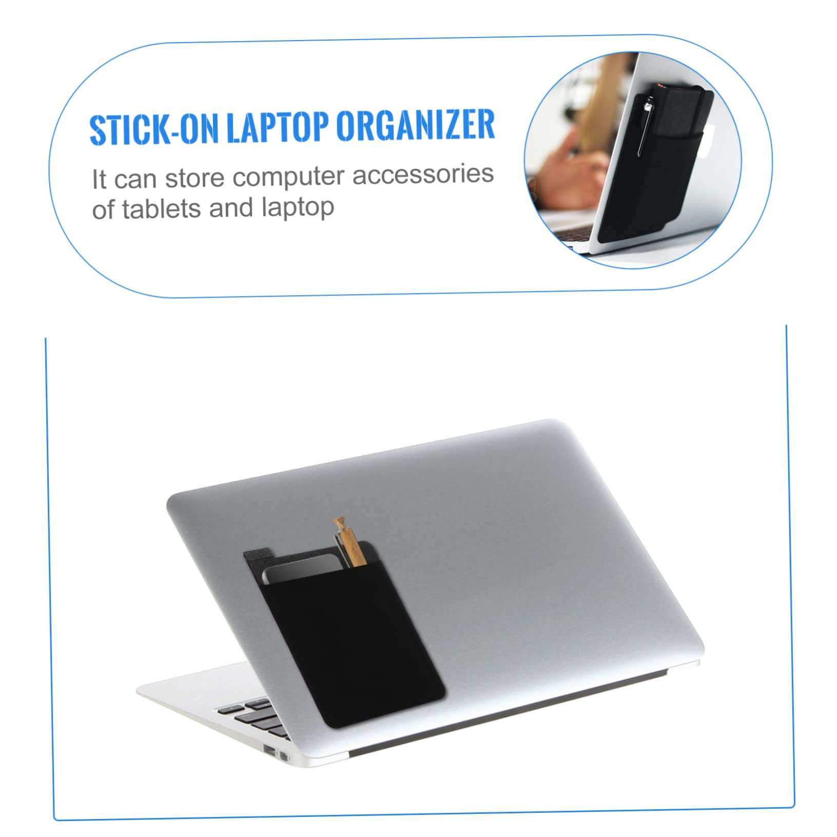 Angoily 1 PC Tablet Peripheral Storage Computer Mouse Elastic Stylus Pocket External Hard Drive for Laptop Elastic Pencil Holder Stick- on Laptop Organizer Bag Tablet Stand Black Leather 3