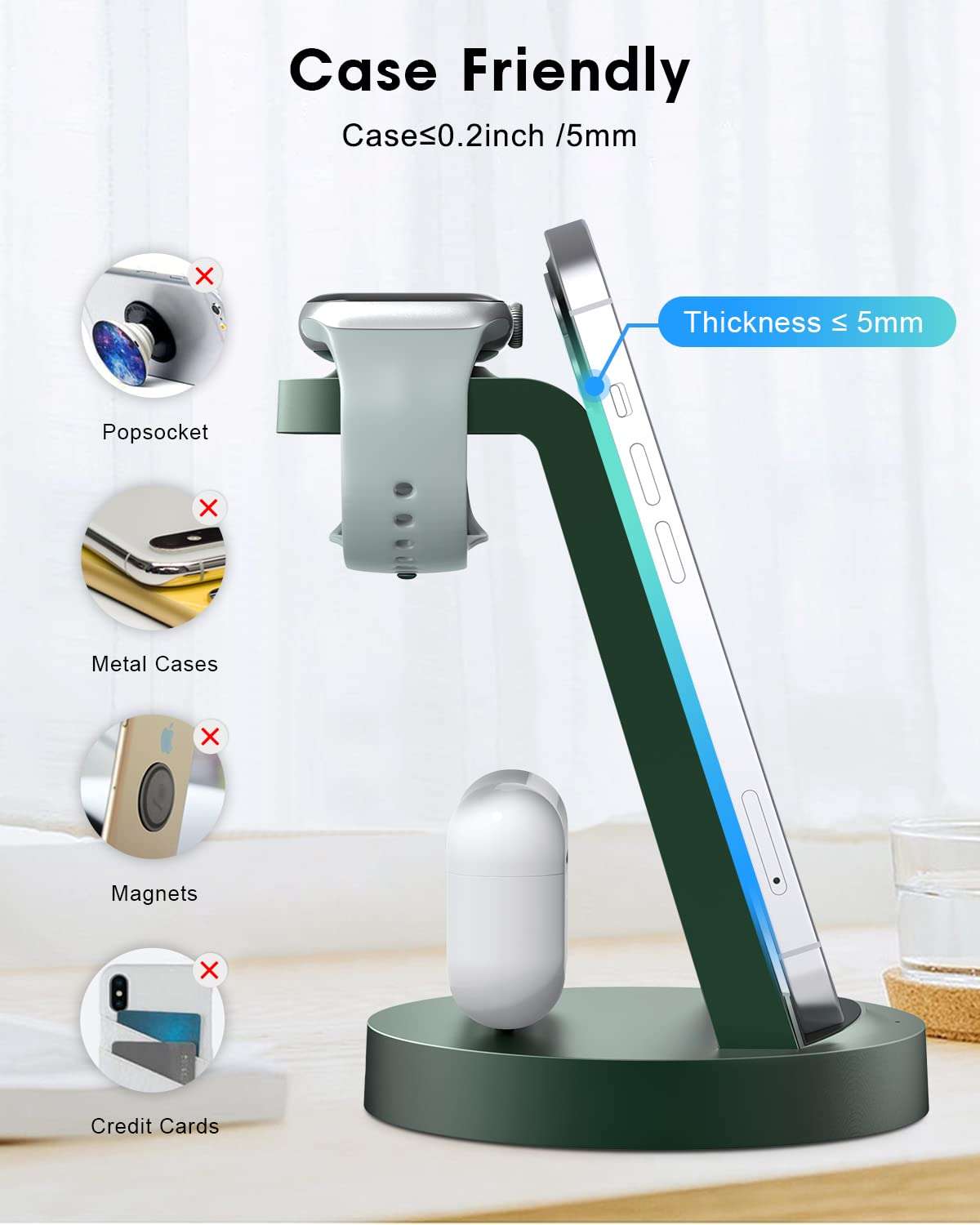 3 in 1 Charging Station for Apple - Wireless Charger for iPhone 15 14 13 12 11 Pro X Max XS XR &8 Plus - Fast Wireless Charging Dock Stand for Apple Watch Series 8 7 6 SE 5 4 3 2 & Airpods 5