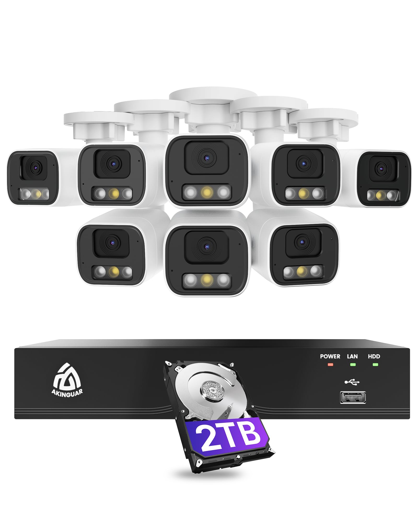 Smart 5MP 8CH Home Security Camera System, 8PCS Wired PoE IP Cameras Outdoor with Person/Vehicle Detection, 4K 8CH NVR with 2TB HDD, Spotlight Siren, 24/7 Recording, 2-Way Talk 1