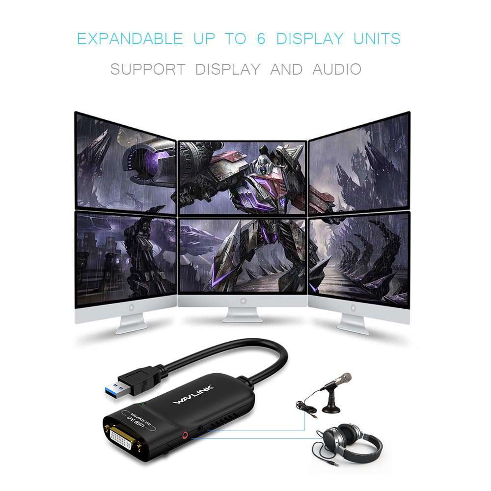WAVLINK USB 3.0 to DVI External Video Card/Video Graphic Display Adapter with Audio Port Supports 2048 × 1152 Resolution for Multiple Monitors Widows and Mac 4
