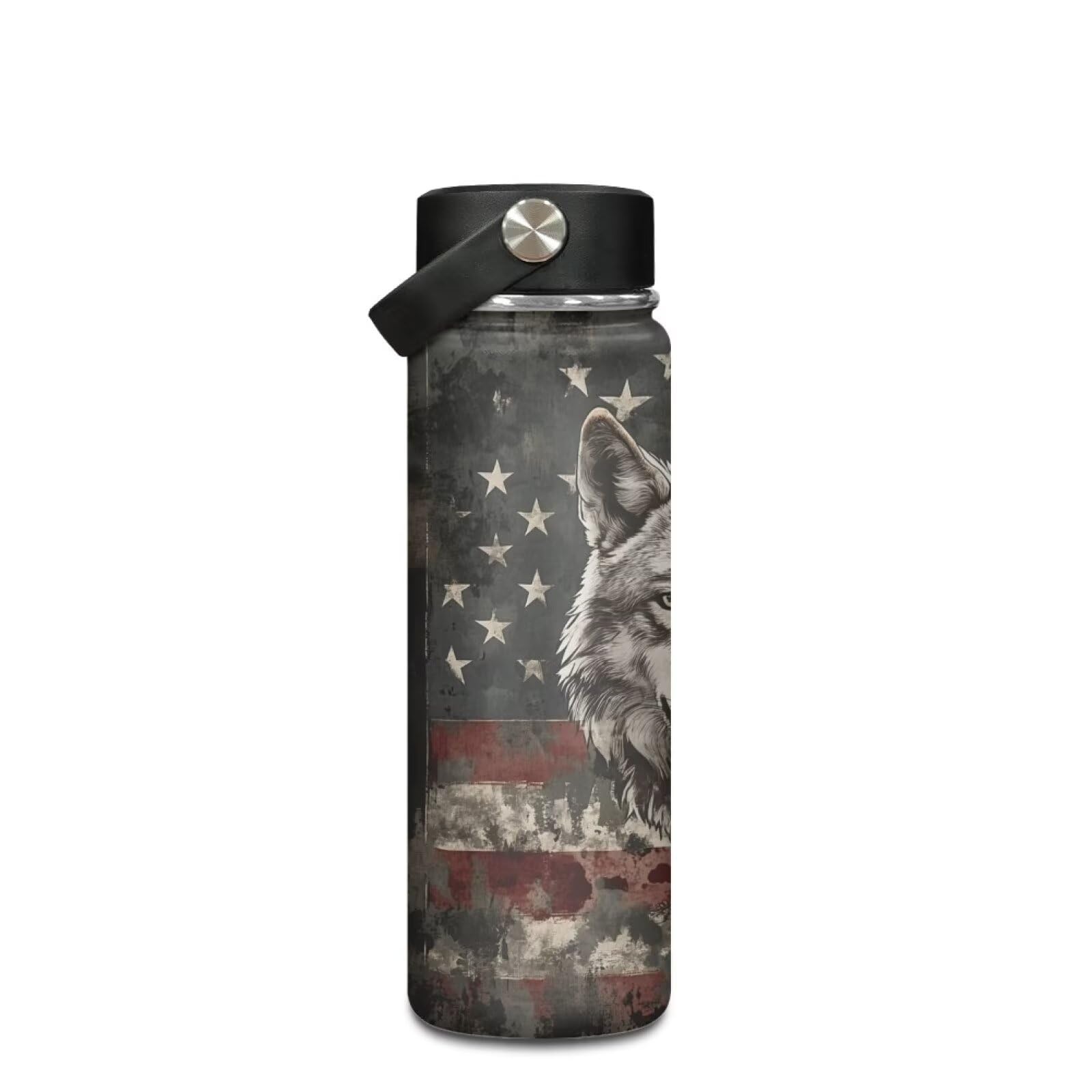 Dolyues Kids Insulated Water Bottle Wolf with American Flag 20oz Stainless Steel Water Bottle Leak-proof Double Wall Vacuum Water Flask for School Gifts for Boys 3
