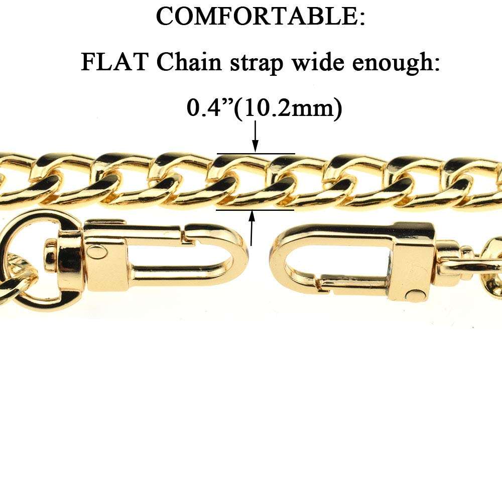 HAHIYO Purse Chain Strap Length 43.3” SPOT-ON Gold for Shoulder Cross Body Sling Purse Handbag Clutch Bag Replacement Strap Comfortable Flat 0.4” Wide Enough 2.4mm Extra Thick Metal Strap 1 Pack 3