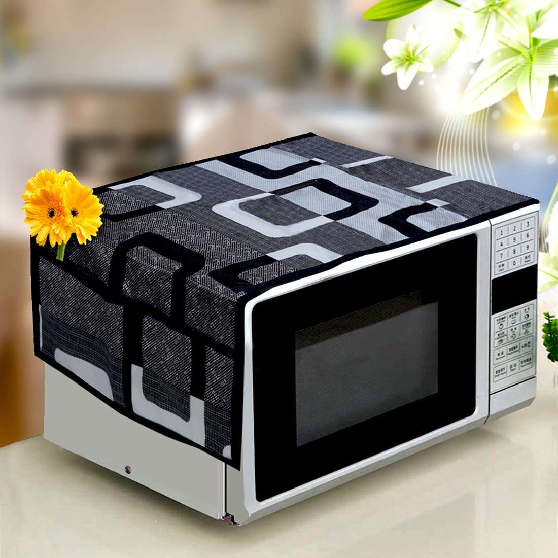 KANUSHI Industries® Front Load Washing Machine Cover+1pc Fridge/Refrigerator Cover+1 pc Microwave Cover+2 pc Handle Cover(W.M-Front+FRI+Micro+2-HDL-Black-Box) 3