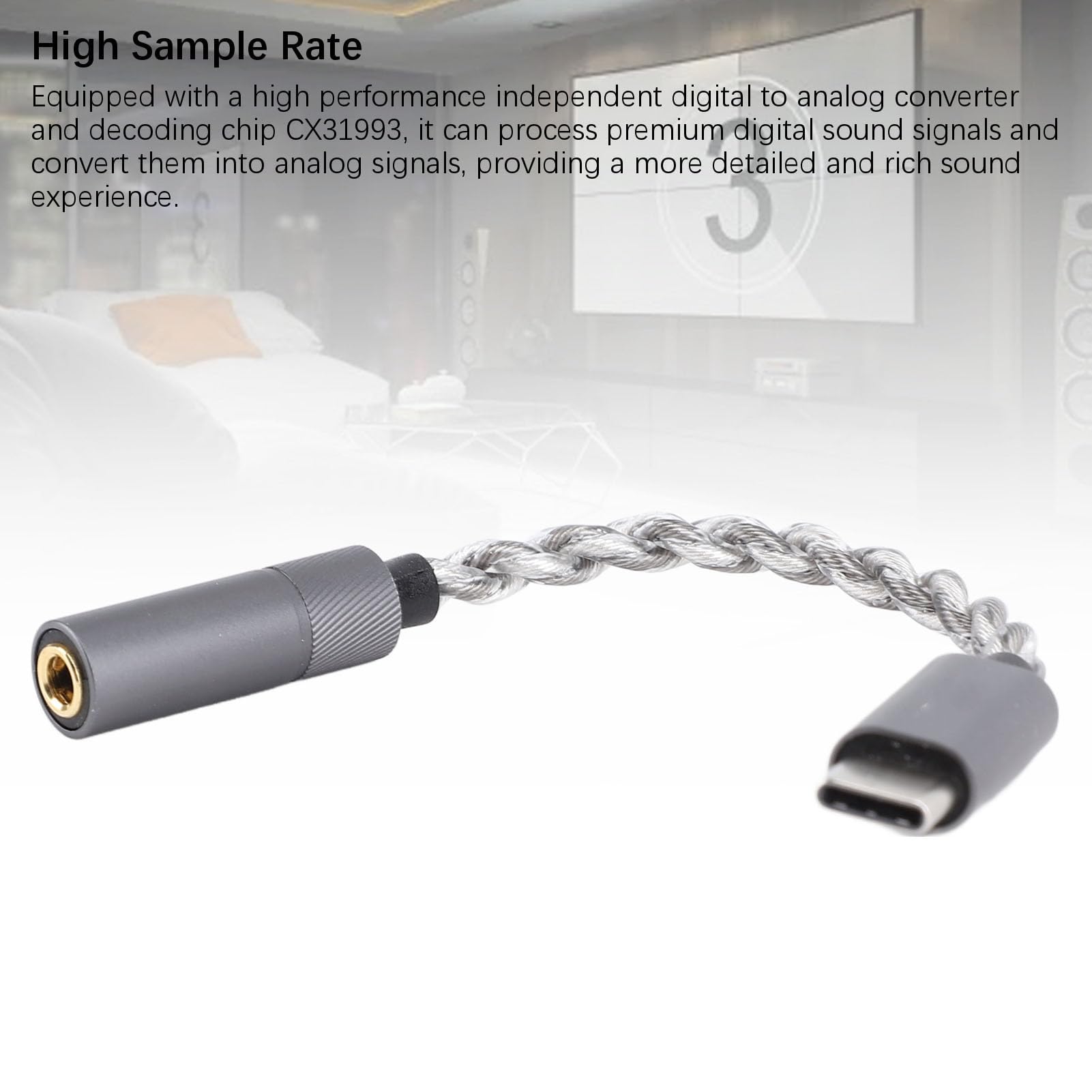 USB C to 4.4mm Headphone Jack Adapter, Type C to Headphone Jack Adapter, CX31993 Chip Cooperized Silver 384KHz/32bit Type C to 4.4mm Sound Adapter Cable 120mm 6