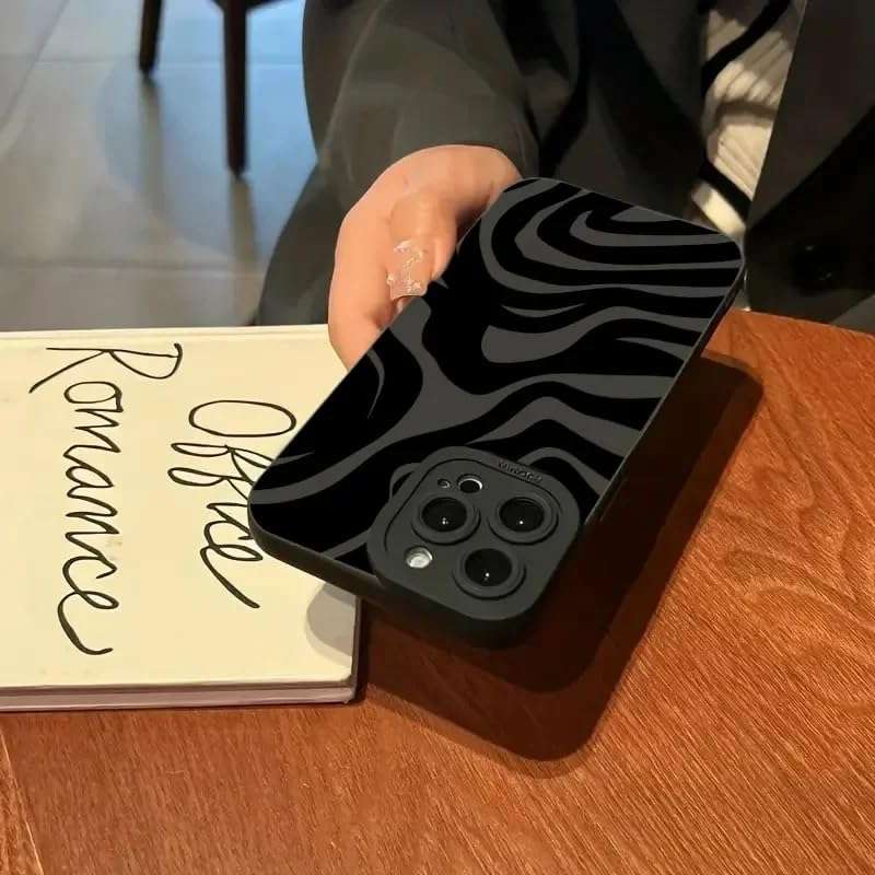 Wave Pattern Case For iPhone 12 Pro Max - Black Silicone Phone Case iPhone 13, 14, 15 Pro Max, XS, XR, X, 7, 8 Plus, SE 2020, 13 Mini - Protective Pouch For iPhone - Shockproof, Anti Fingerprint, Gift 4