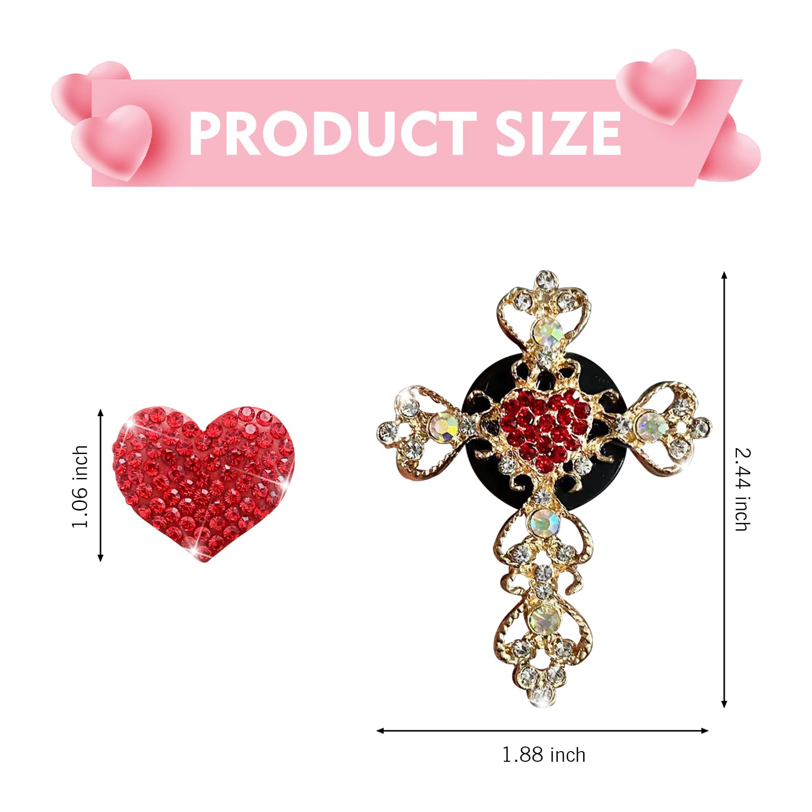 Qurbuns 2 PCS Bling Rhinestone Car Air Vent Clip, Crystal Cross & Heart Car Air Conditioning Outlet Decoration, Universal for Most Cars (Red) 3