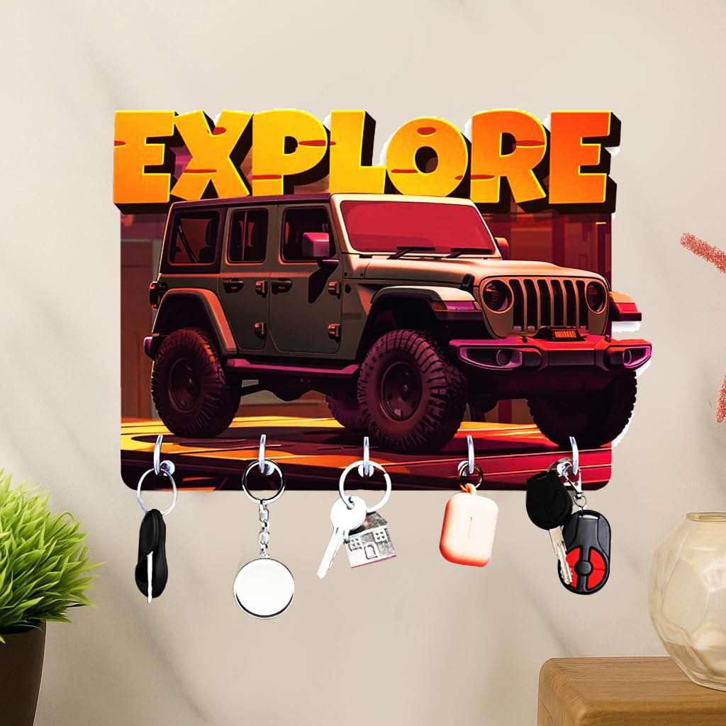 Wooden Key Holder Stand Wall Hanging Art for Home Office Decor - Explore Jeep Keyholder Key Hanger Decorative Items Home Office Kitchen Living Room Decoration 1