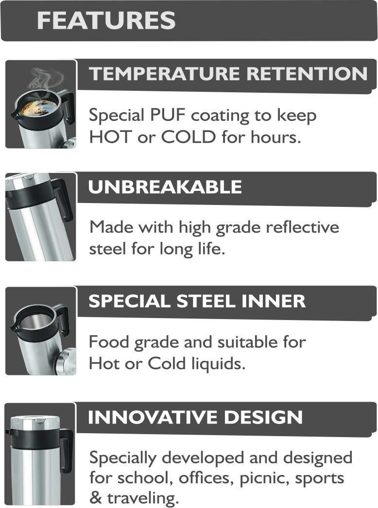 NanoNine T-Pot Double Wall Insulated Stainless Steel Flask, 700 ml, 1 pc 5