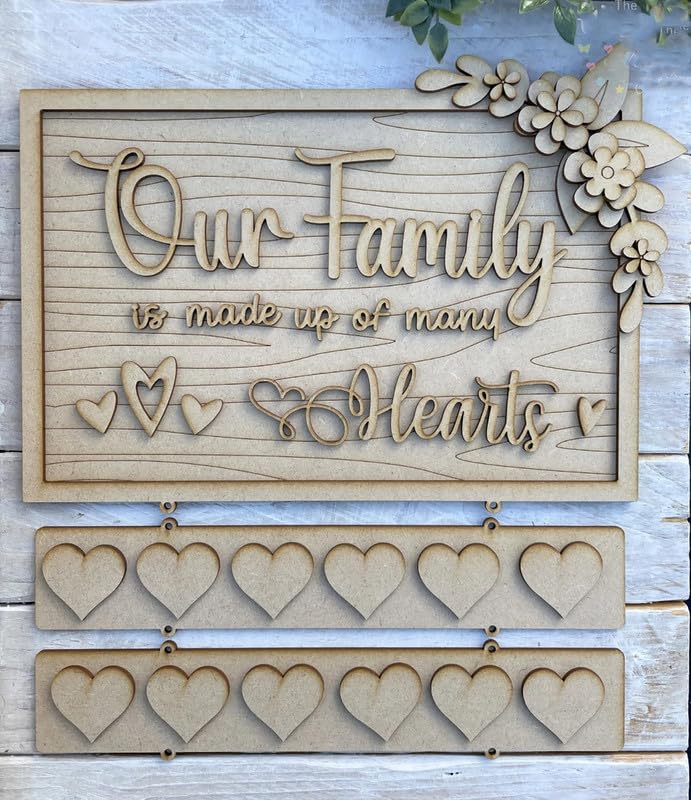 Cliths DIY Layered MDF Craft Kit Family Sign with Hearts, Our Family is Made up of Many Hearts, Ideal Gift for Parents, DIY Family Decor, MDF Craft Kit for Home Decoration