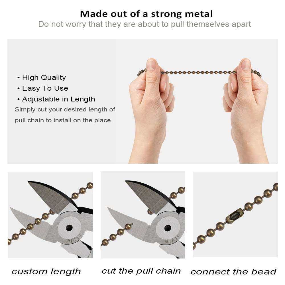 Ceiling Fan Pull Chain, 13.6 Inches Fan Pulls Set with Connector, 2 Pack 3mm Diameter Beaded Ball Fan Pull Chain (Bronzeï¼â€° 6