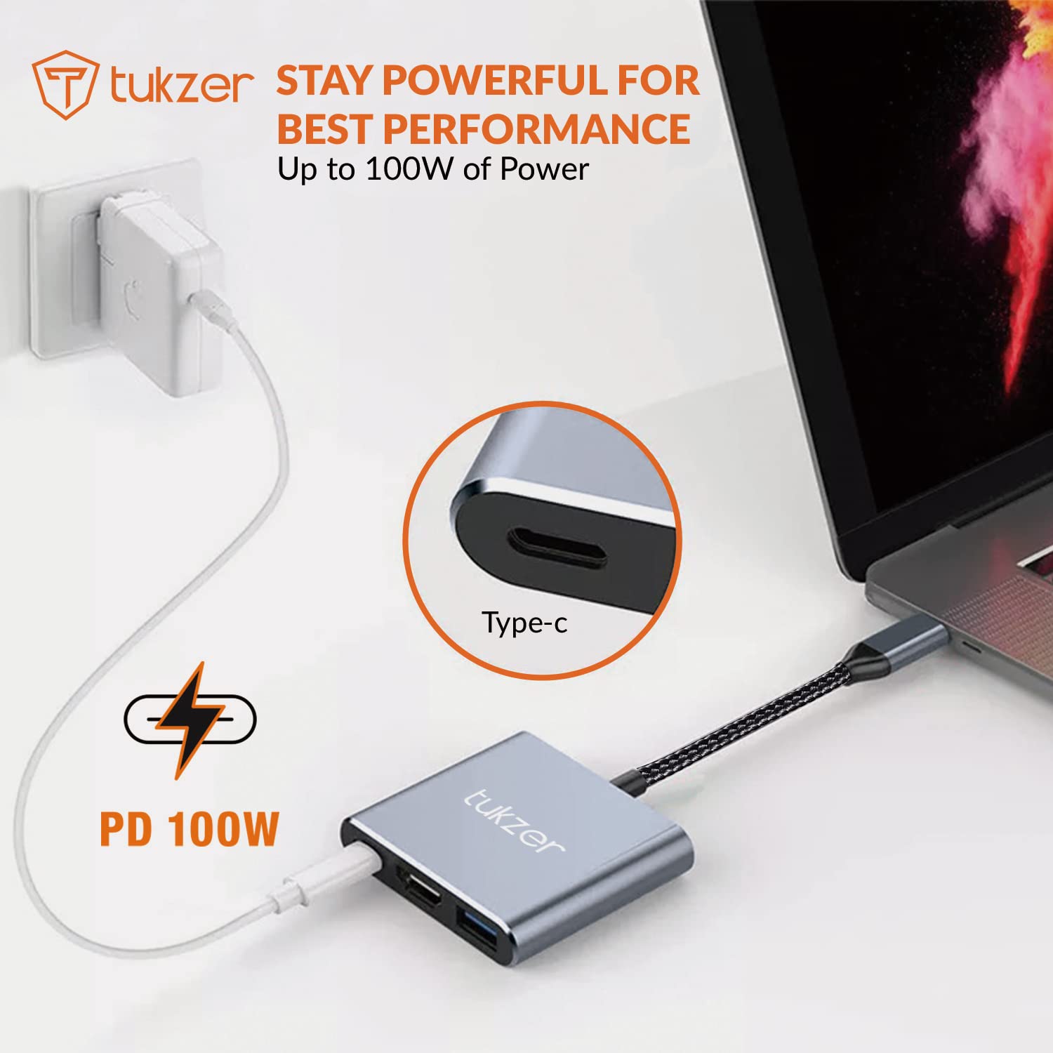 Tukzer 3-in-1 USB Type C to HDMI Adapter 4K@30Hz & Tabletop Fully Foldable Desktop Tablet Mobile Stand Holder with Angle & Height Adjustable for Desk, Cradle, Dock (Black) 5