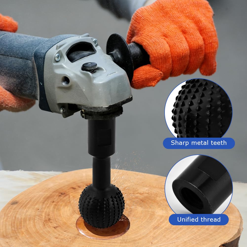 3PCS Sphere Rotary Burr, 360° Sphere Rotary Burr,5/8-11 Thread Ball Gouge Attachments for 4-1/2" & 5" Angle Grinders Carbide Steel Power for Wood Hollowing, Slotting, Engraving 6