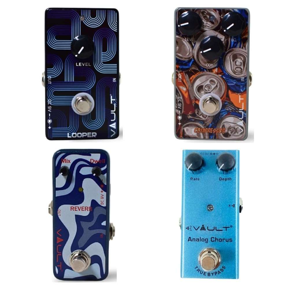 Vault Looper, Compressor, Reverb and Analog Chorus Guitar Effects Pedal (Pack of 4) 1