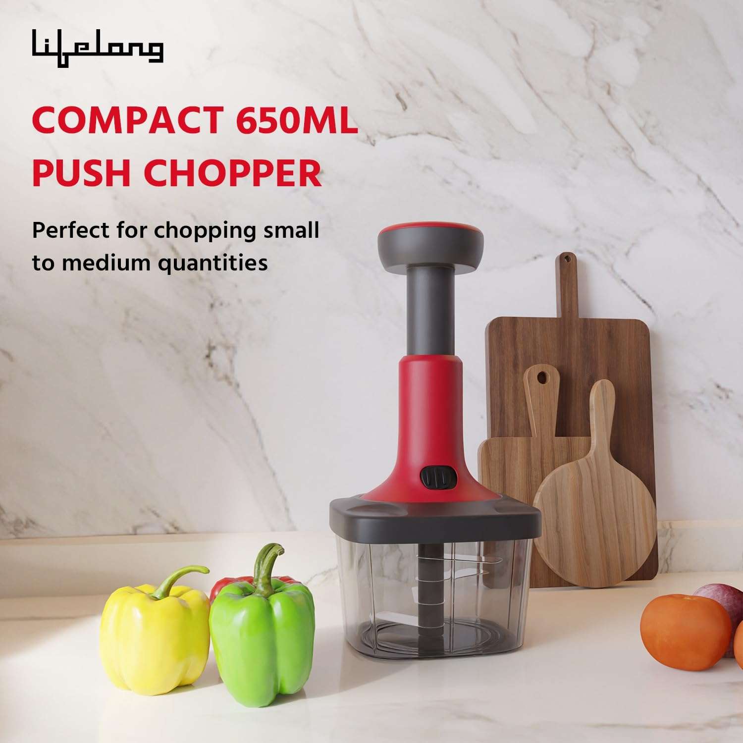Lifelong Push Chopper 650ml | Compact and Efficient Vegetable, Onion, and Garlic Chopper, Essential Manual Kitchen Cutter for Quick and Easy Food Preparation, Ideal for Small Kitchens and Meal Prep 3