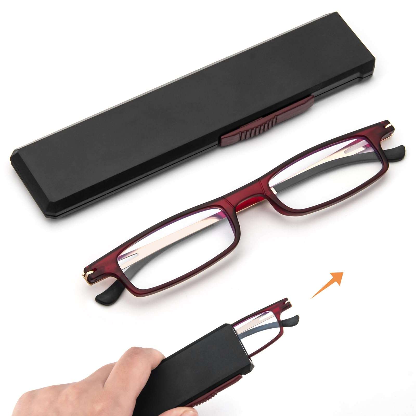 REAVEE Folding Reading Glasses for Men Women Ultra Thin Blue Light Blocking Anti UV/Eyestrain Computer TR90 Slim Foldable Portable Readers with Compact Flat Case, Red +3.0 1