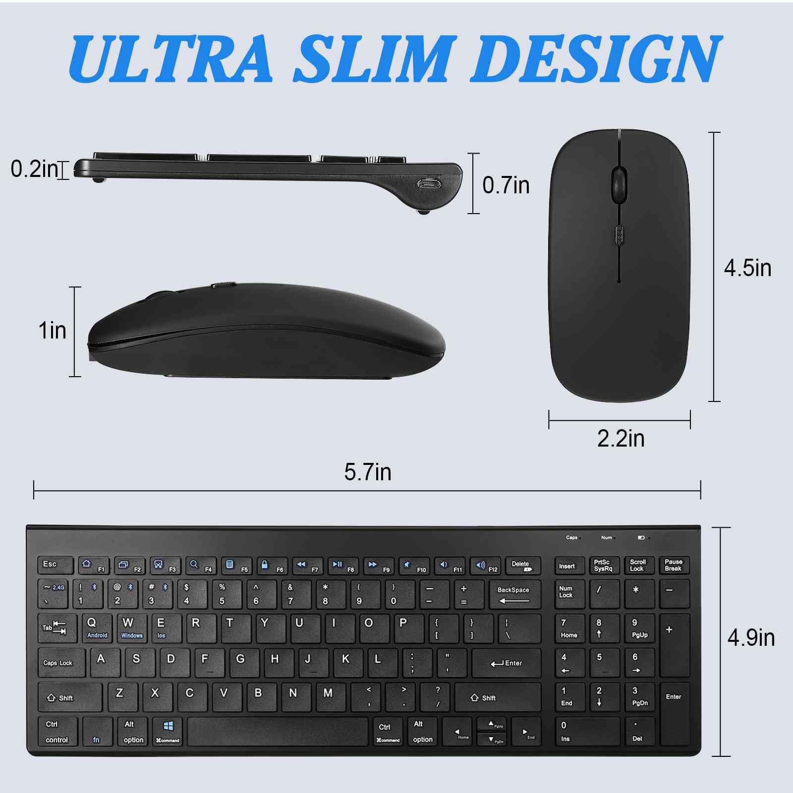Rechargeable Wireless Keyboard Mouse, UrbanX Slim Thin Low Profile Keyboard and Mouse Combo with Numeric Keypad Silent Keys for ROG Phone 5s - White 6
