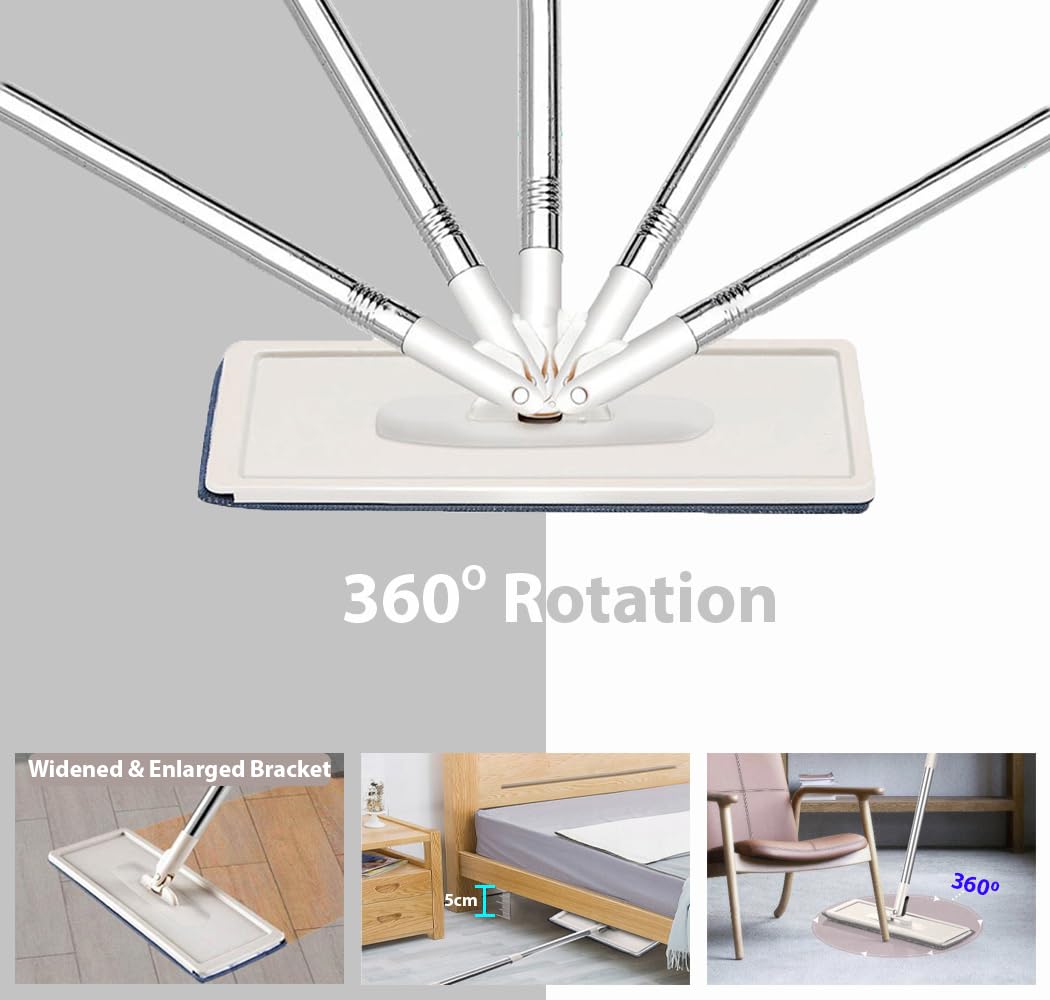 STELLIX Moppers for Cleaning Floor| Mop Bucket for Home & Kitchen| Flat Mop with Telescopic Mopping Stick| Floor Cleaners Pocha Mob for Wet & Dry Cleaning Supplies with 2 Microfiber Pad| Small Beige 4