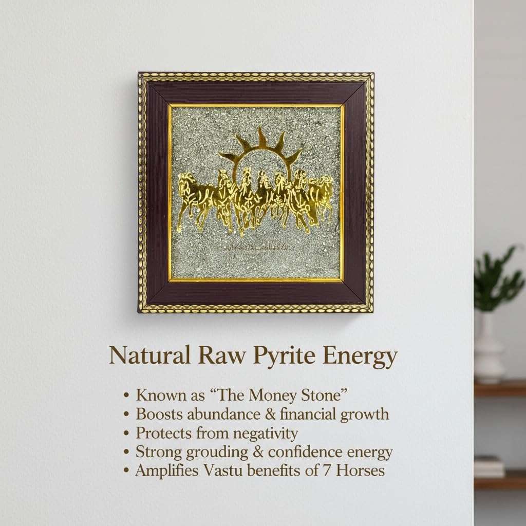 EverMineCrystal Money Attraction Wall Decor 7 Running Horses with Sun Pyrite Frame for Wealth, Success & Protection | Powerful Vastu Item for Home, Office & Business Growth | Lucky Gift 5