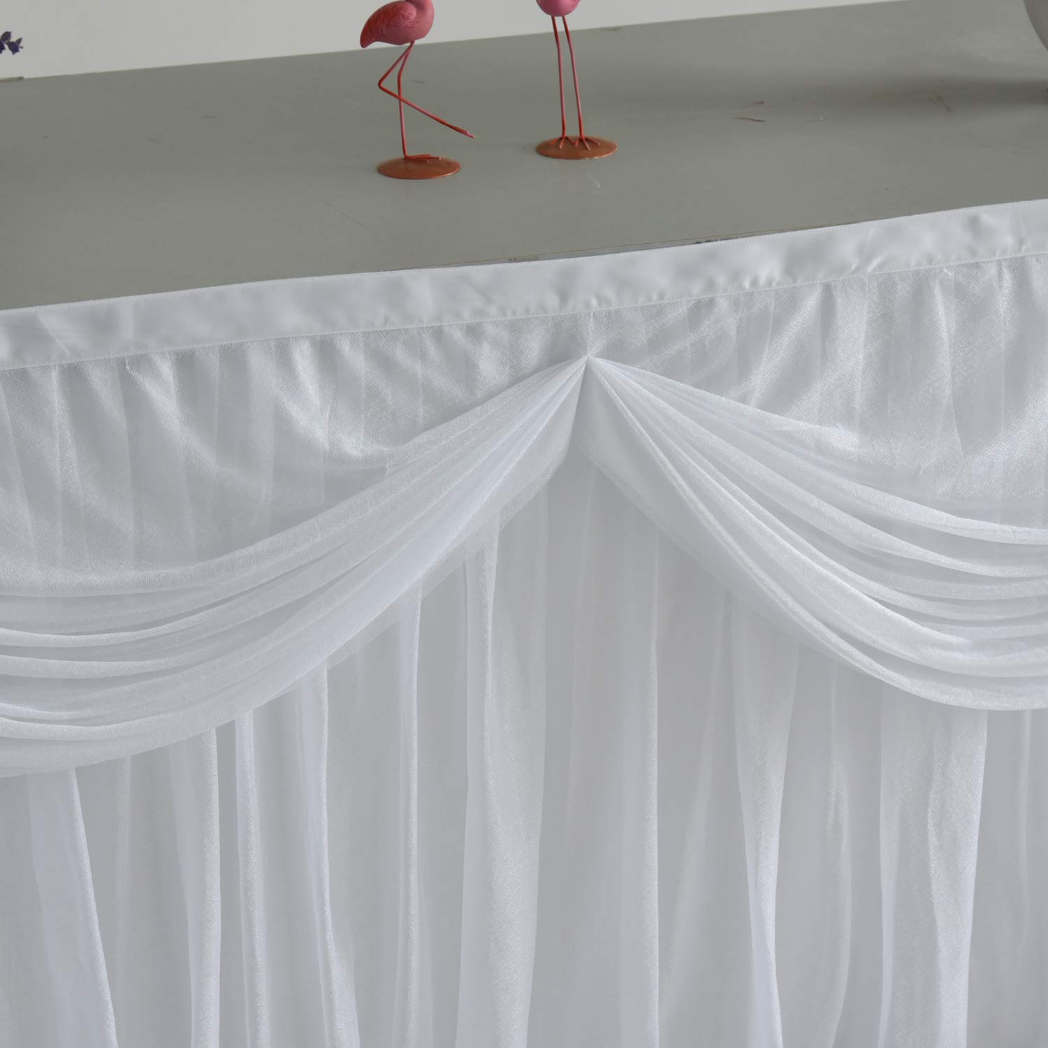 6FT White Tulle Table Skirt Tutu Table Skirting With Satin Double Drape for Rectangle Table or Round Table for Wedding,Birthday Party,Baby Shower (L72inH30in) 5