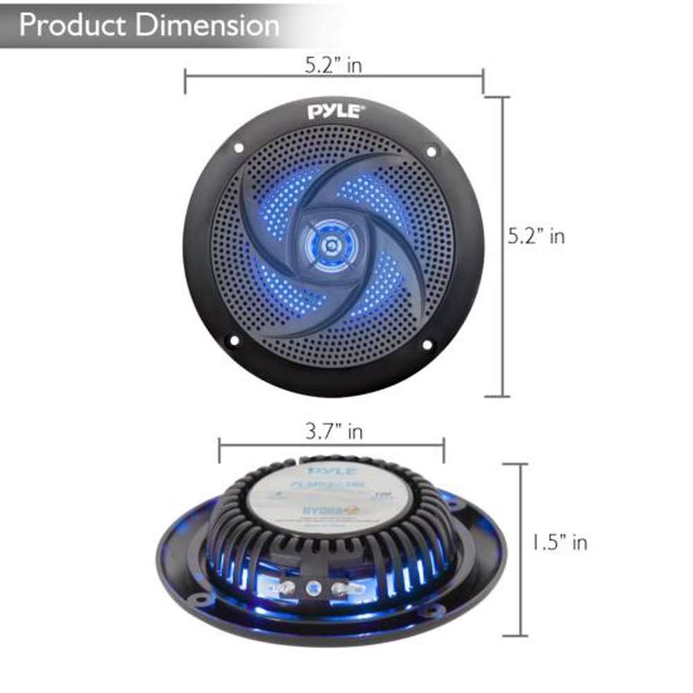 Pyle Low-Profile Waterproof Marine Speakers - 100W 4 Inch 2 Way 1 Pair Slim Style Waterproof Weather Resistant Outdoor Audio Stereo Sound System w/ Blue Illuminating LED Lights - Pyle (Black) 3