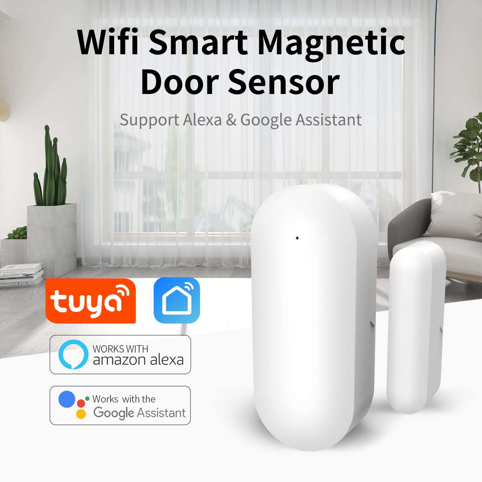 Door Alarms for Kids Safety with WiFi-Connected Silent Alarm,No Hub Window Sensors for Security,Long Battery Life,NO Monthly Fees,Smart Life or Tuya APP Control,Work with Alexa 3