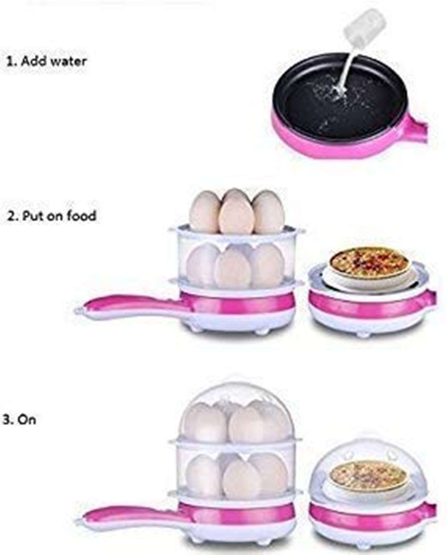 HIRAL ENTERPRISE Multifunctional 2 in 1 Double Layer Handle Egg Boiler Electric Automatic Off 14 Egg, Cooking, Boiling and Frying, Multicolor (Multicolor_S_J_01122042) 6