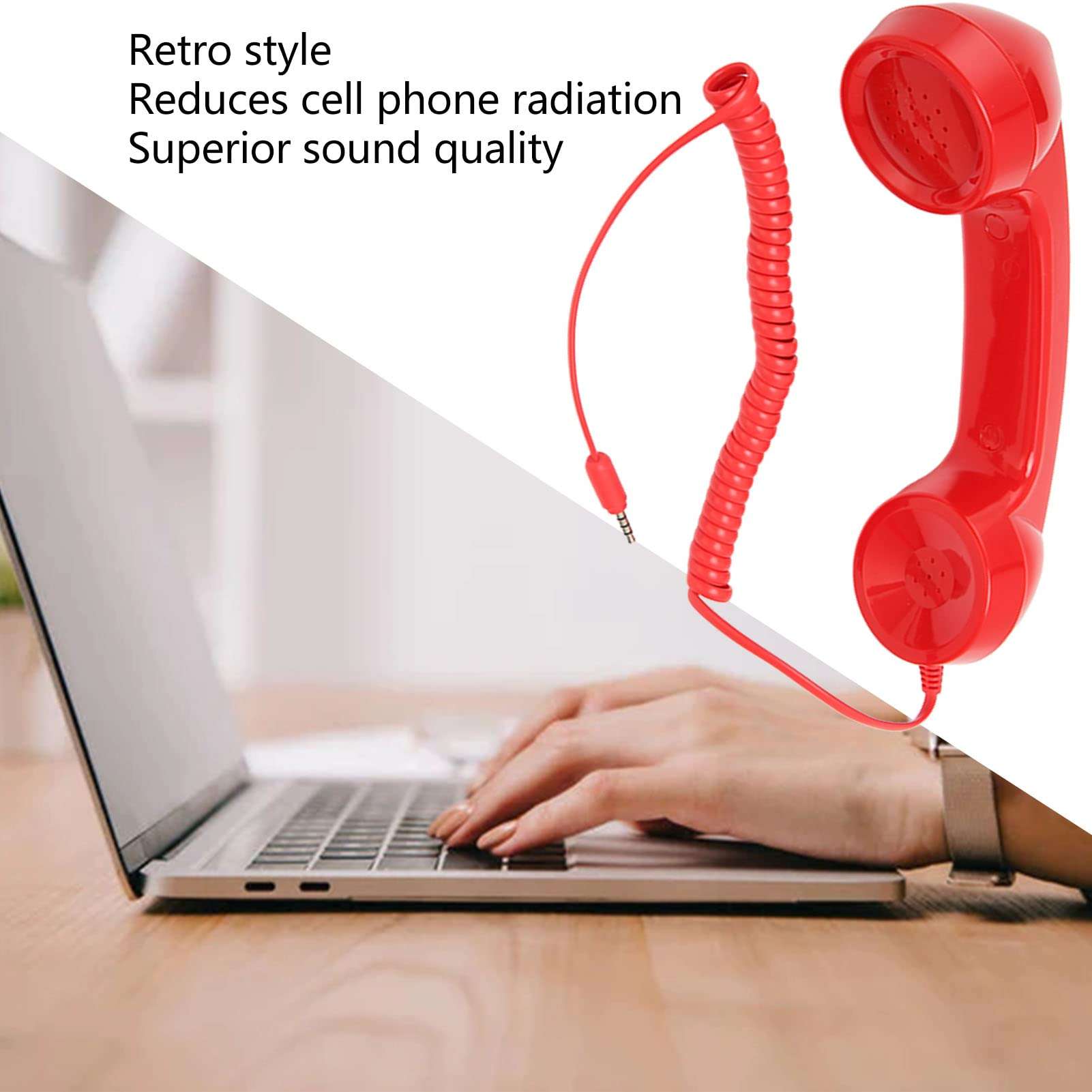 Retro Phone Handset, Multifunction Radiation Proof Handheld Cell Phone Receiver, Handheld Receiver with Volume Controlfor Mobile Phones, Computers (Red) 4