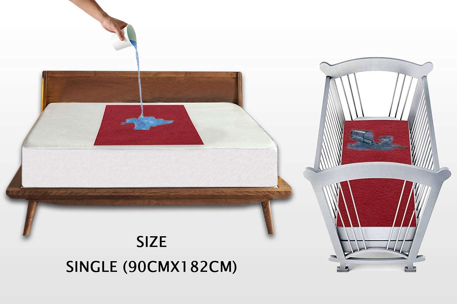 Trance Water Proof Bed Dry Sheets for Kids | Baby Bed Protectors | Mattress Protectors for New Born Children | Bedsheet Cover Mats for Wet (90x182 cm, Single, Maroon) 3