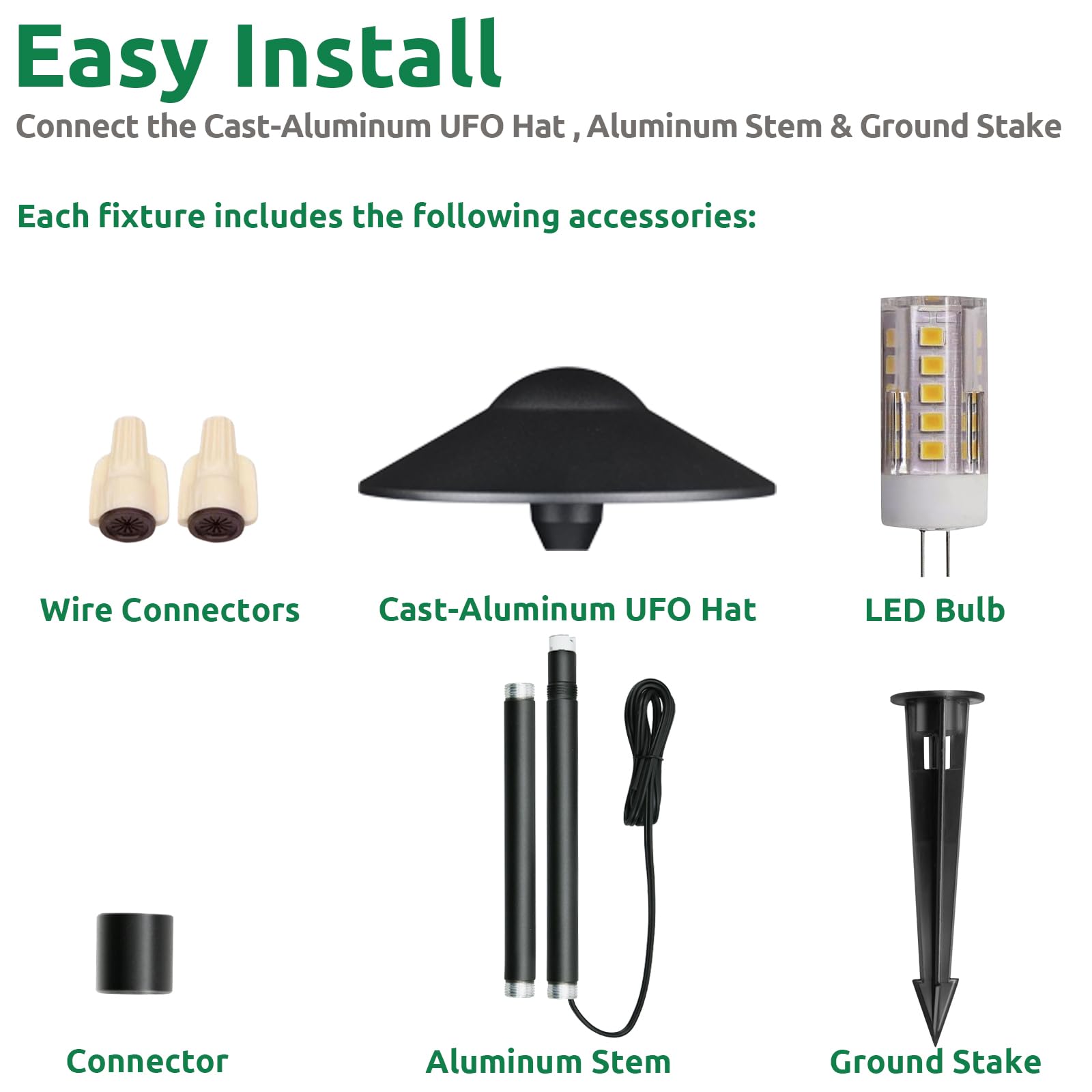 Lumina Lighting® Low Voltage Landscape Lighting Cast-Aluminum Path and Area Light Warm White 3W G4 LED Bulb and ABS Ground Stake Included for Yard Walkway Lawn PAL0108-BKLED8 (Black,8-Pack) 4
