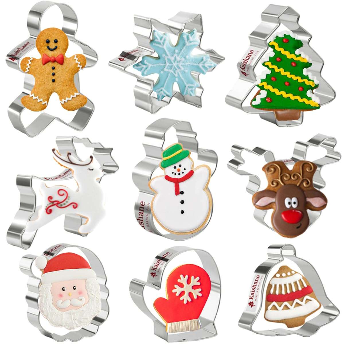 Christmas Cookie Cutters Set of 9 - Star Tree Angel Bell Stocking & More Shapes Stainless Steel 1