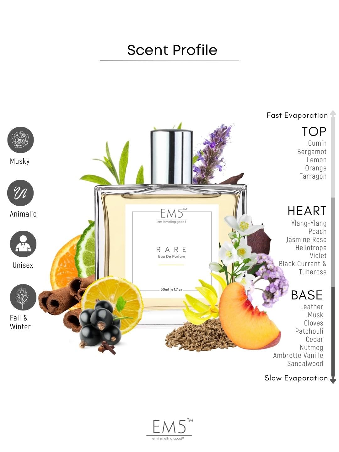 EM5™ Unisex Perfume | Rare Eau de Parfum (EDP) Spray for Men & Women | Strong and Long Lasting Fragrance | Woody Musky Powdery | Luxury Gift for Him/Her | 50 ml 3