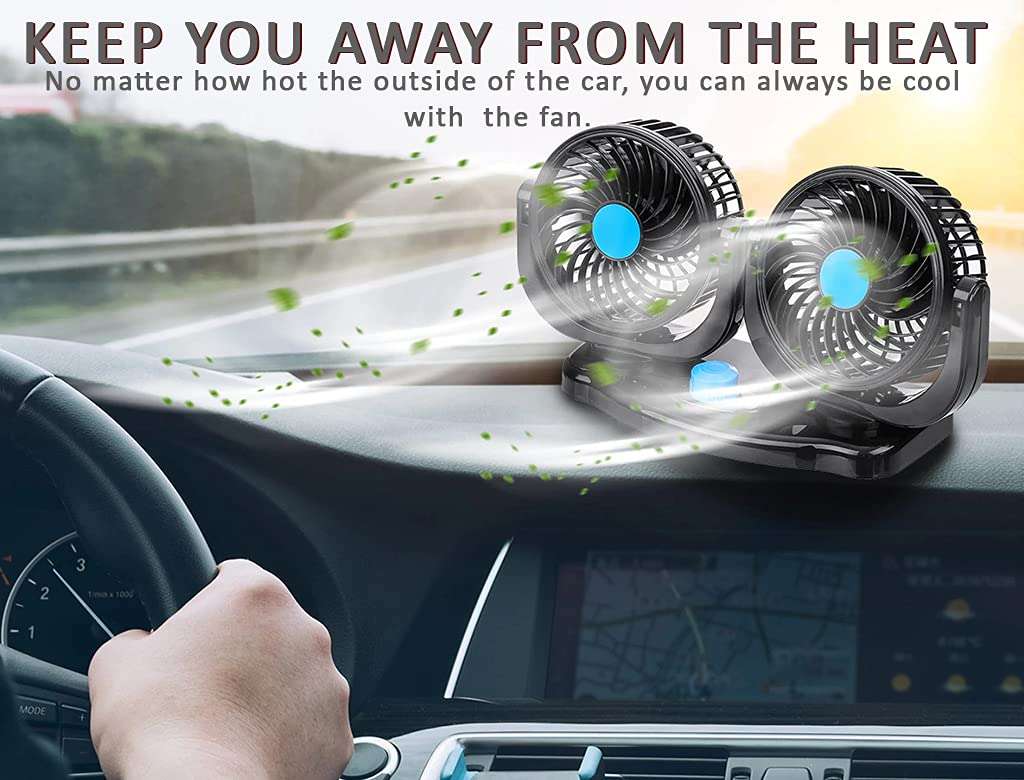 Selifaur - Mitchell 12V DC Electric Car Fan for Dashboad 360 Degree Rotatable Dual Head Car Auto Cooling Air Fan for - Lexus GX 3