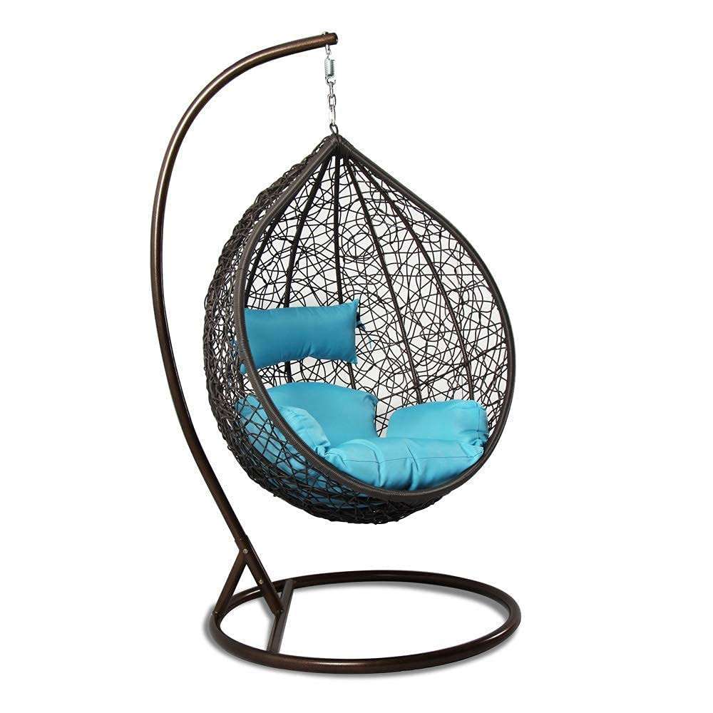 Swing Chair with Stand & Cushion & Hook Outdoor Indoor ( Stand-Black, Basket- Black, Cushion-Sky Blue) 4