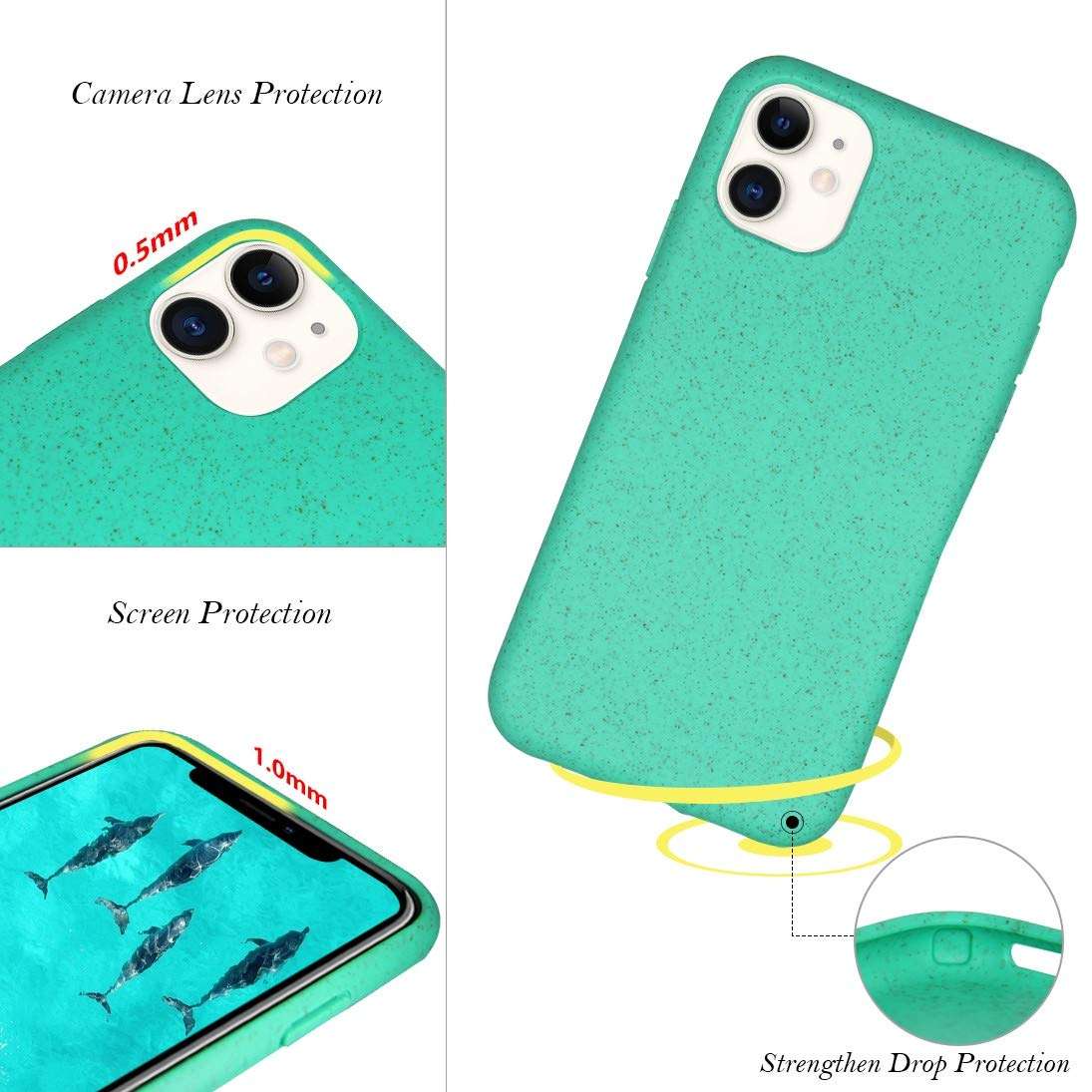 Inbeage Biodegradable Case for iPhone 11,Eco-Friendly,Natural Texture,Speckled,6.1 Inches (Kelly Green) 4