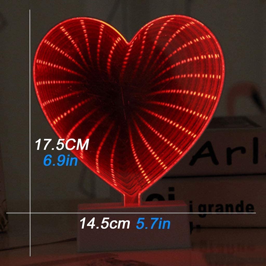 3D Night Light, Infinity Mirror Tunnel Light, Desktop Lamp Party Decor LED Night Light (Heart-Shaped) 3